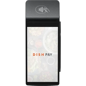 Terminal de paiement gris foncé avec grand écran tactile