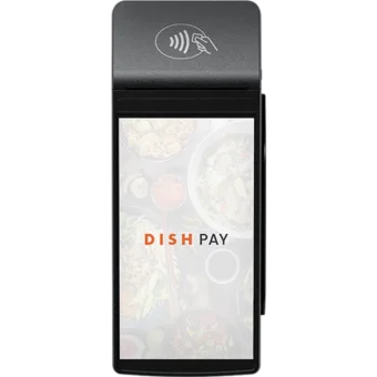 Terminale di pagamento grigio scuro con grande touchscreen